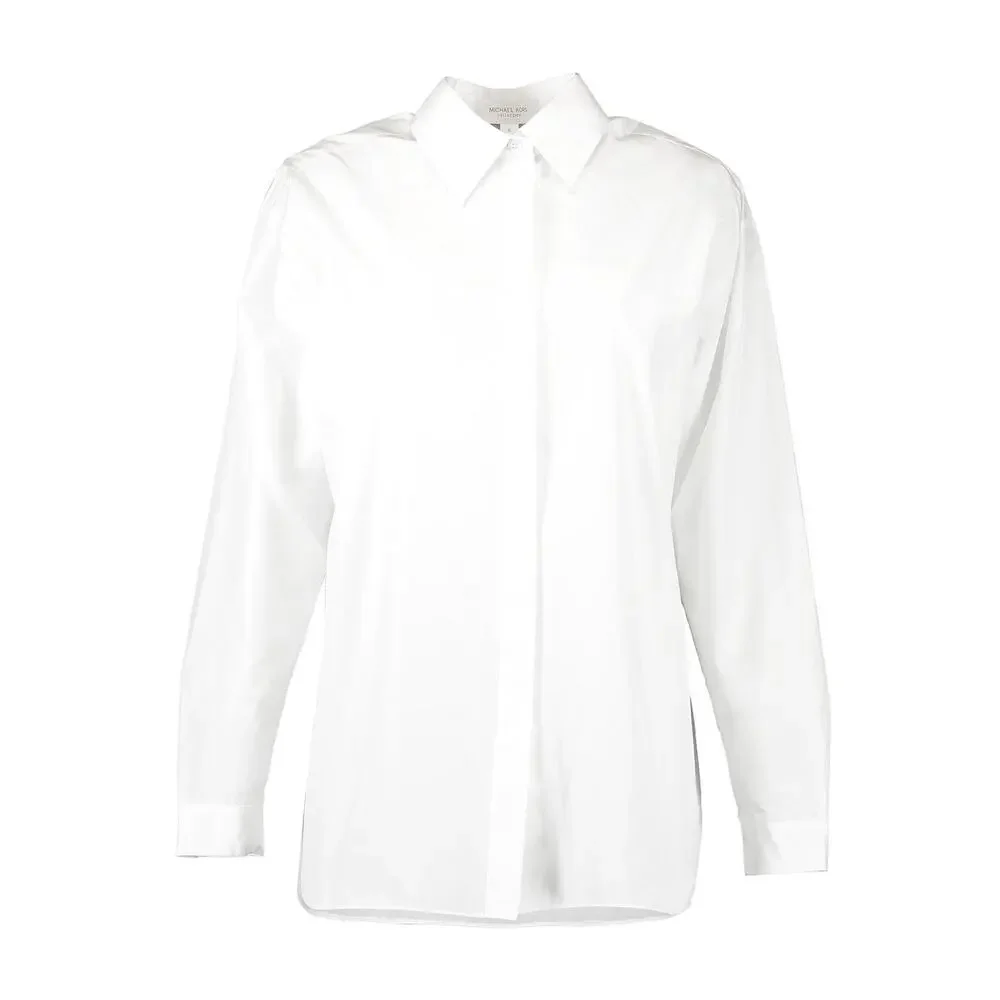 Michael Kors Womens Boyfriend Silk Cotton Taffeta Shirt in Optic White 6